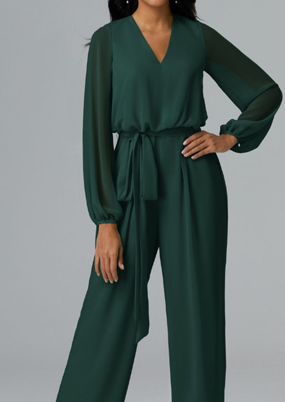 AW BRIDAL 14 1X Plus Dark Emerald Green Roxanne Long Sleeve Jumpsuit New B42